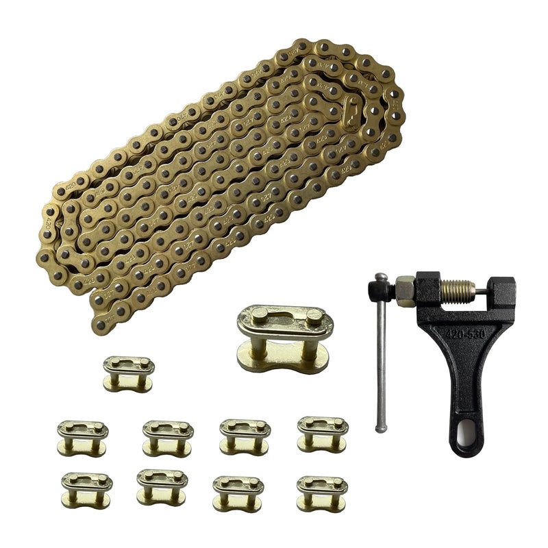 LUSM 420 Motorcycle Gold Chain 132 Link Standard Roller Chain with Chain Breaker 10 Connecting Master Link for 100cc 110cc 125cc Dirt Pit Bike ATV Quad Go Kart Scooter - Image 4